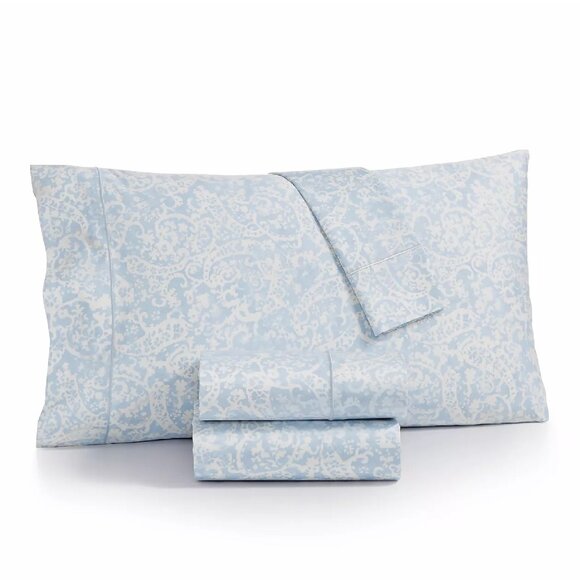new BLUE PAISLEY Charter Club Sleep Luxe 800 TC Cotton Sateen FULL Sheet Set - Picture 1 of 9